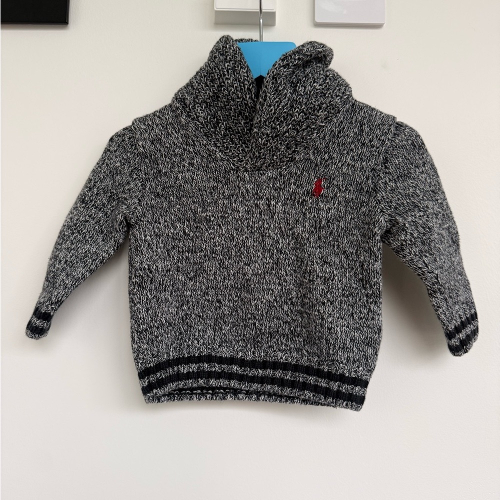Ralph Lauren Toddler Marled Shawl Collar Knit Sweater - Charcoal Gray